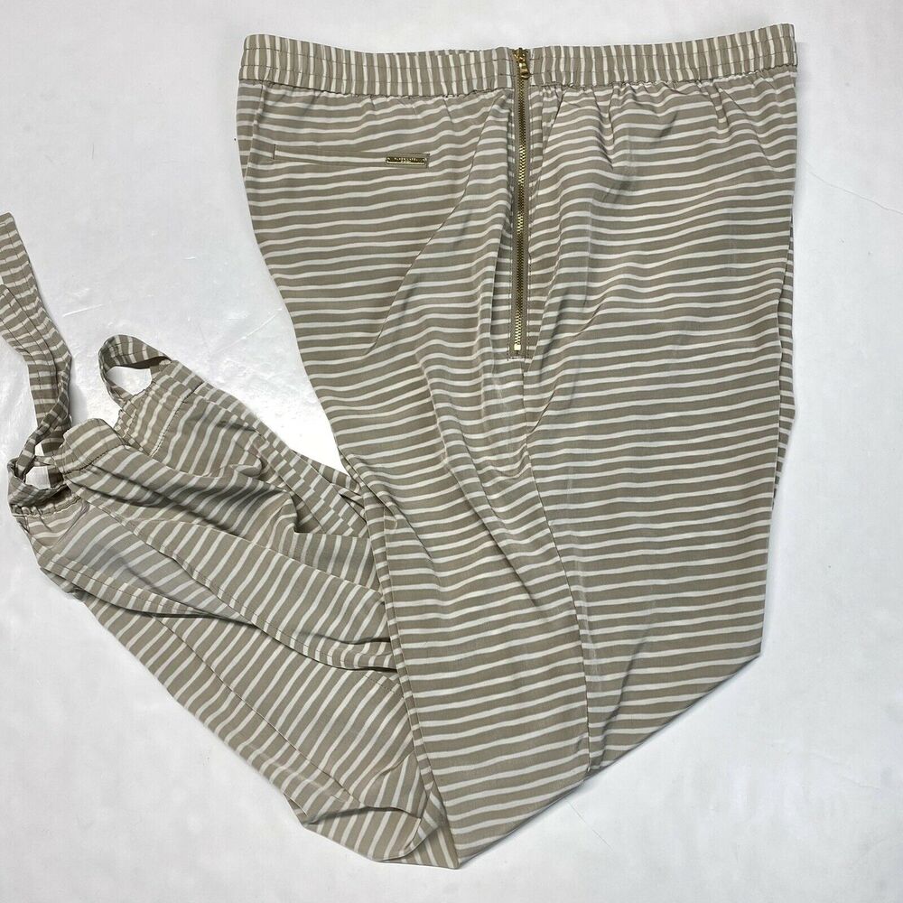Striped Pants Black Label Chicos Sz 2 (US 12) Beige Elastic Side Zip Ankle Tie